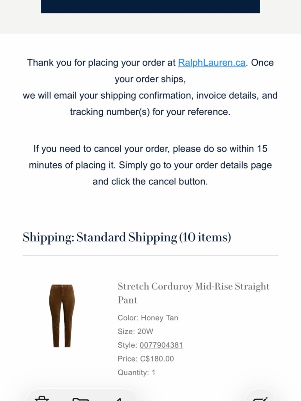 New Women's Ralph Lauren Stretch Mid-rise Corduroy Pants in Honey Brown - Picture 5 of 5